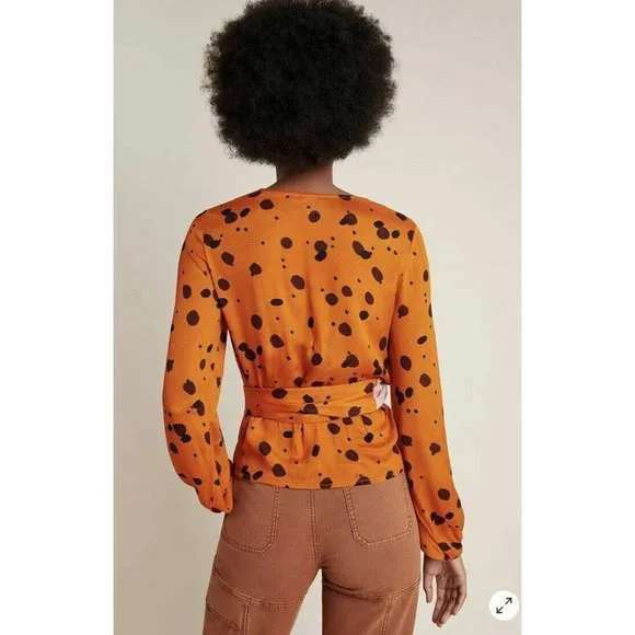 Anthropologie Bl-nk Orange Ariana Wrap Blouse Size Small NWT $118 - Picture 3 of 10